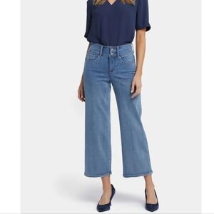 NYDJ Jeans Womens Size 12P  Teresa Wide‎ Leg Ankle Blue Minorca Isle High Rise